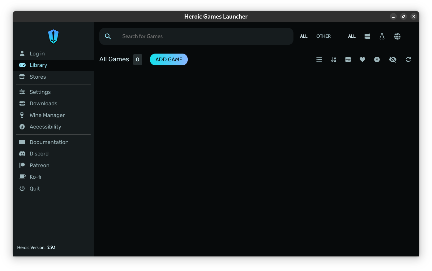 A screenshot of Heroic Games Launcher.