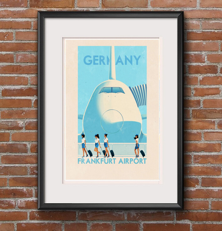 Vintage Germany Frankfurt Airport Air Travel Print Poster Wall Art Picture  A4 + | eBay