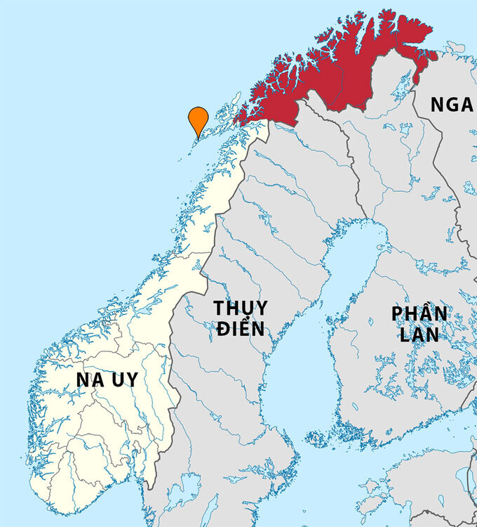 Vị trí hạt Tromso (màu đỏ) ở miền bắc Na Uy. Đồ họa: Wiki Commons.