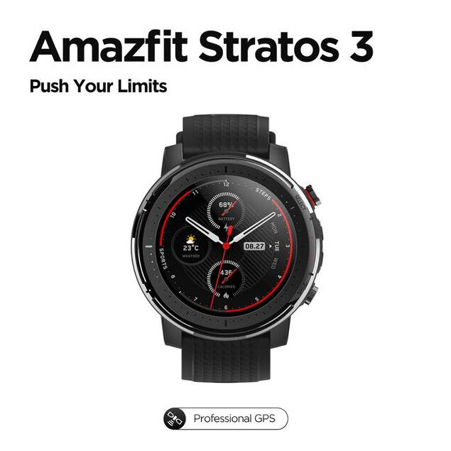 Amazfit Reloj Inteligente Stratos 3, Dispositivo con GPS, Android, Versión Global, Música, Modo Dual, Nuevo, Artículo en Existencias, 5 atm, 14 Días CUPÓN  AEES8