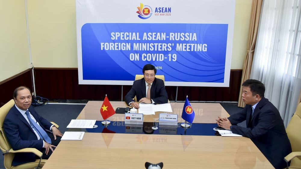 Phó Thủ tướng, Bộ trưởng Ngoại giao Phạm Bình Minh dự Hội nghị trực tuyến Đặc biệt Bộ trưởng Ngoại giao ASEAN-Nga về ứng phó Covid-19.