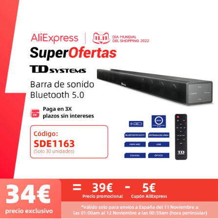 Barra de sonido 40W - TD Systems SB40E11 [gratis desde España, garantía de 3 años]CUPÓN  AEES4