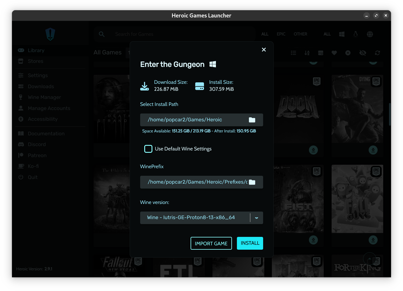 A screenshot showing the Heroic Launcher installation prompt